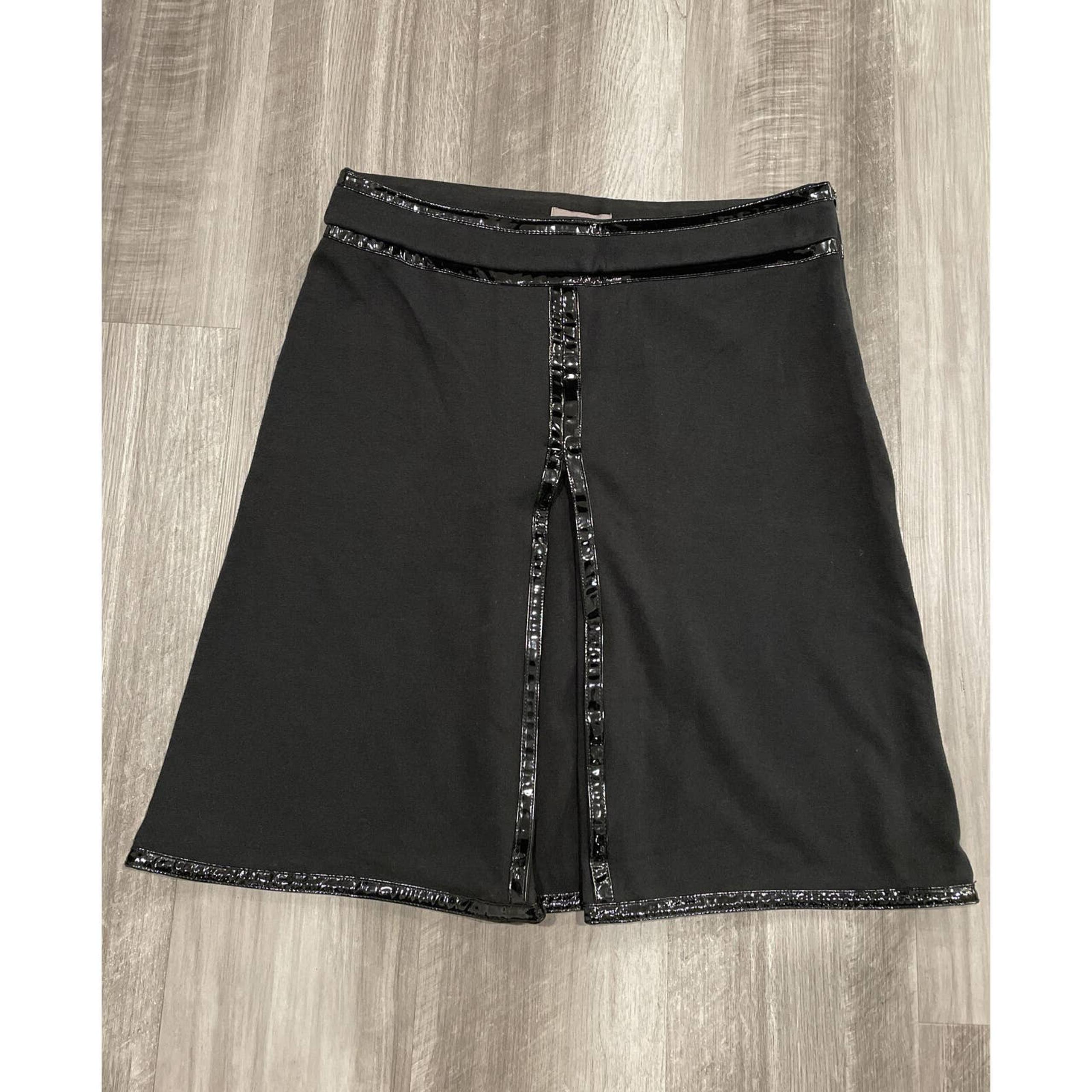 Kenar Black A-Line Knit Skirt Size 6 Patent Contrast Hem A13