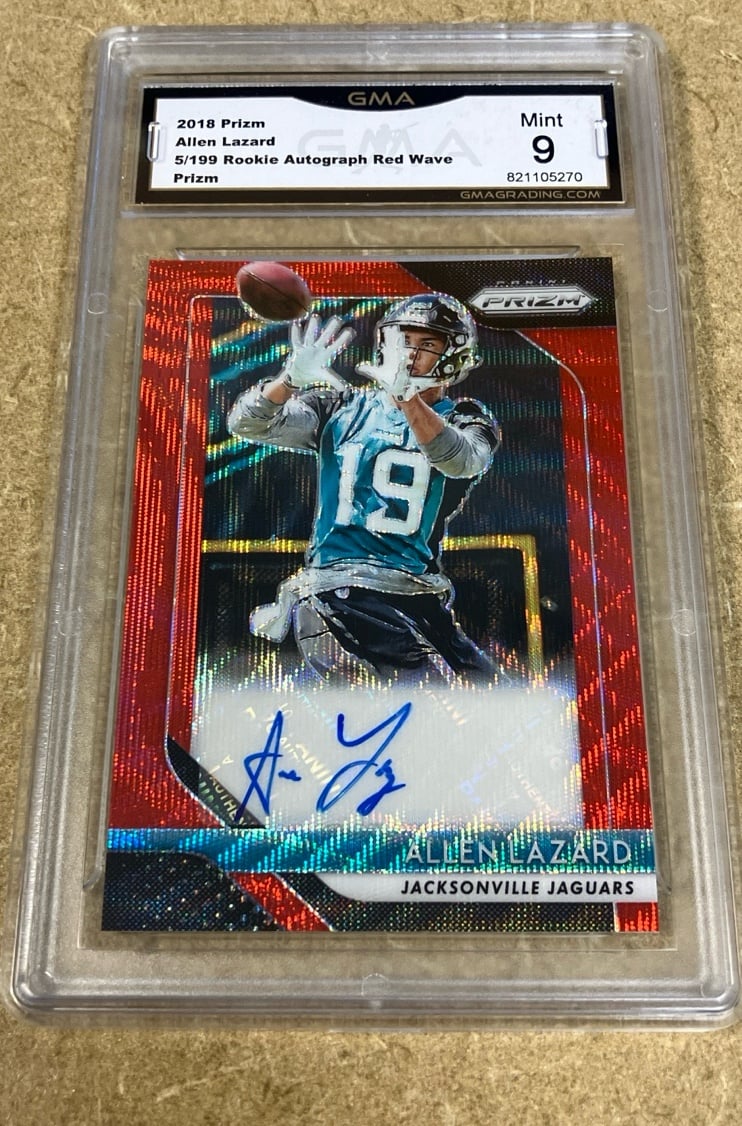 2018 Panini Prizm #RA-AL Allen Lazard Red Wave /199 Rookie Auto, GMA 9 Mint