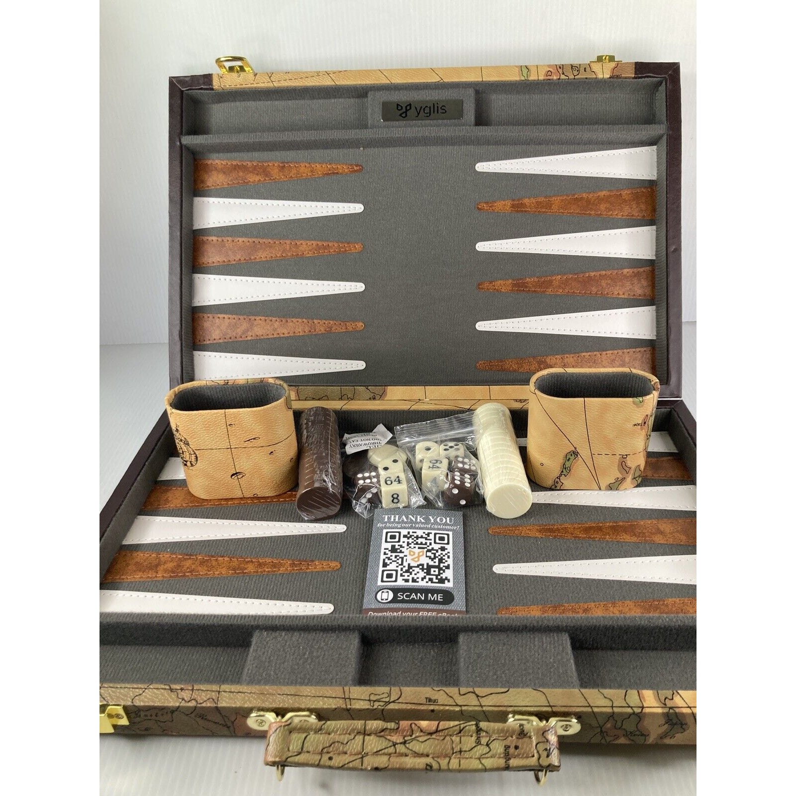 Yglis 15 Backgammon Sets Complete- Premium Faux Leather Case, Medium Size