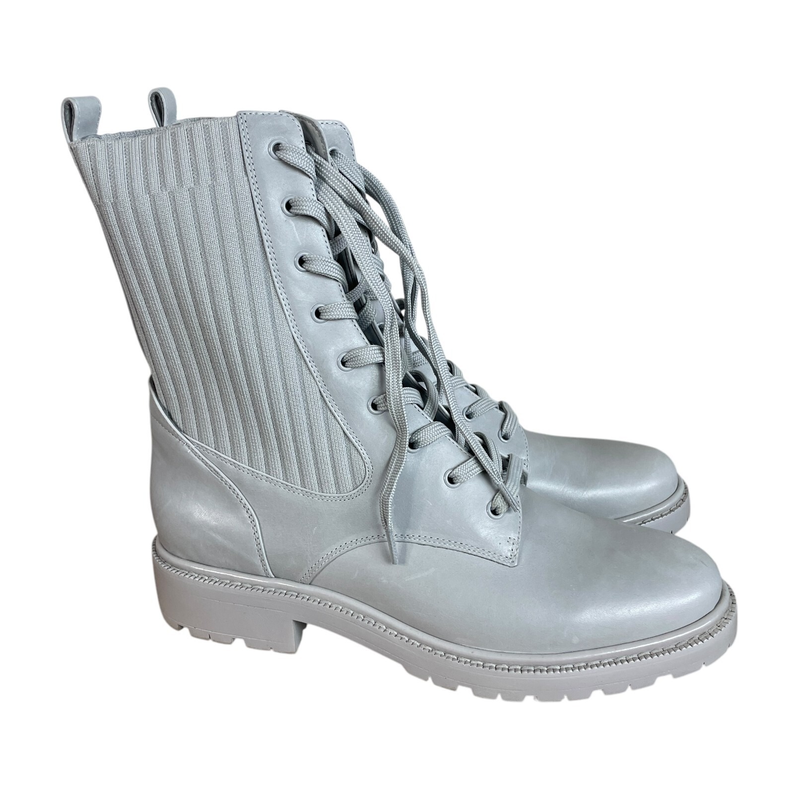 Sam Edelman Womens Lydell Combat Boots Size 10.5M Gray Leather Lace Up Knit MINT