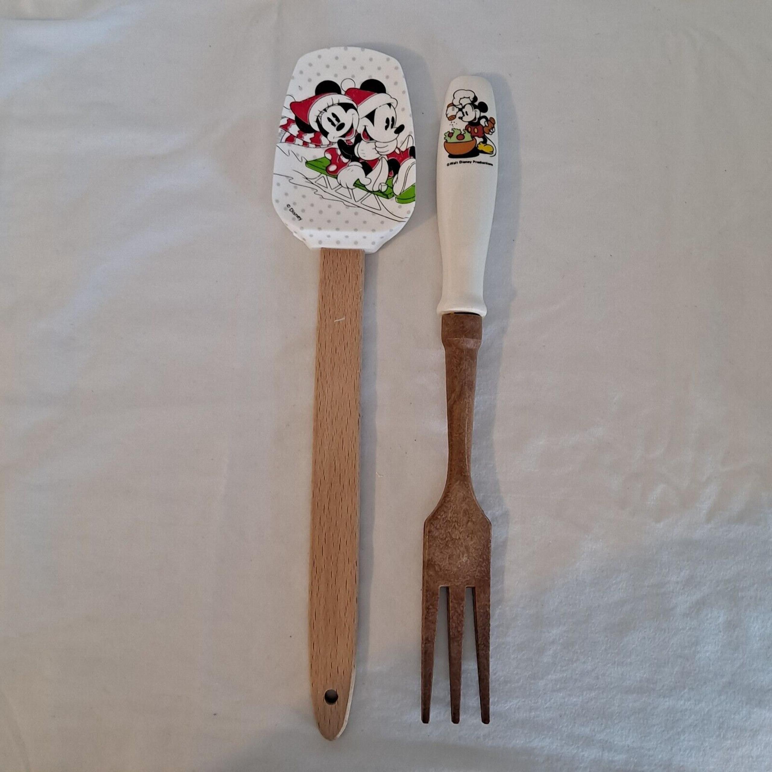 Disney Mickey Mouse SPATULA & SALAD FORK Kitchen Tools Utensils Wood