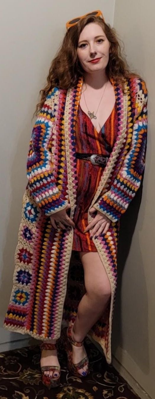 Granny square knit Sweater jacket duster