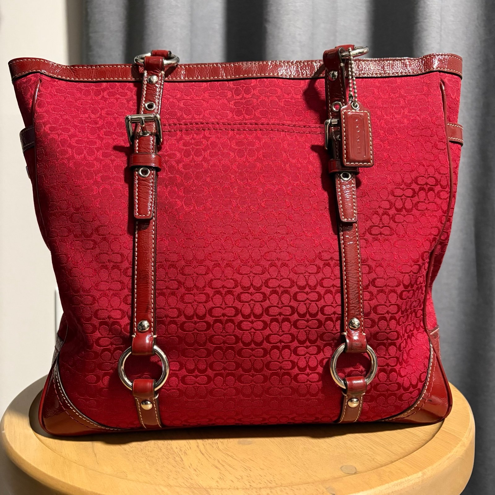 Vintage Coach Signature Red Jacquard Gallery Tote