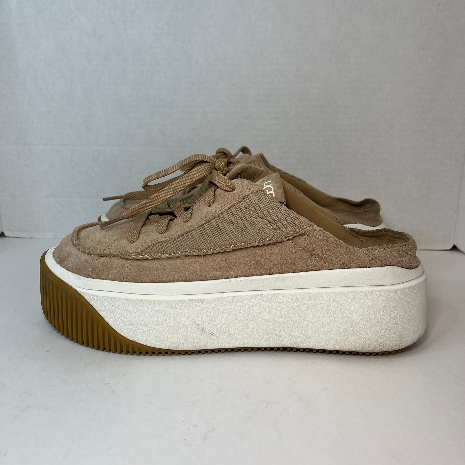 UGG Women's EZ Duzzit Mule Lace Up Sneaker Slip On Platform Shoes Tan Size 10