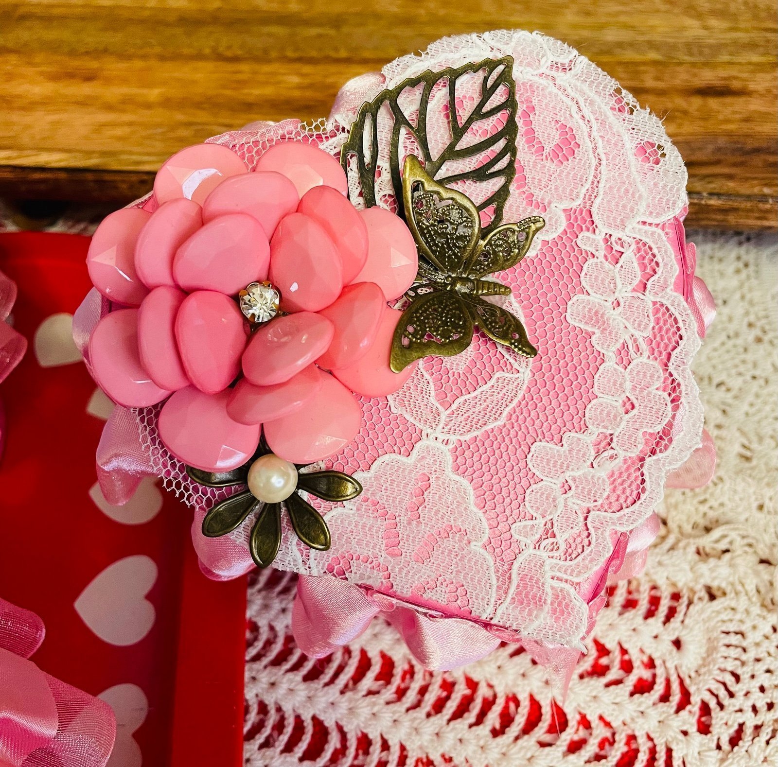 Adorable Heart Trinket Box Jewelry Box - Handmade Art