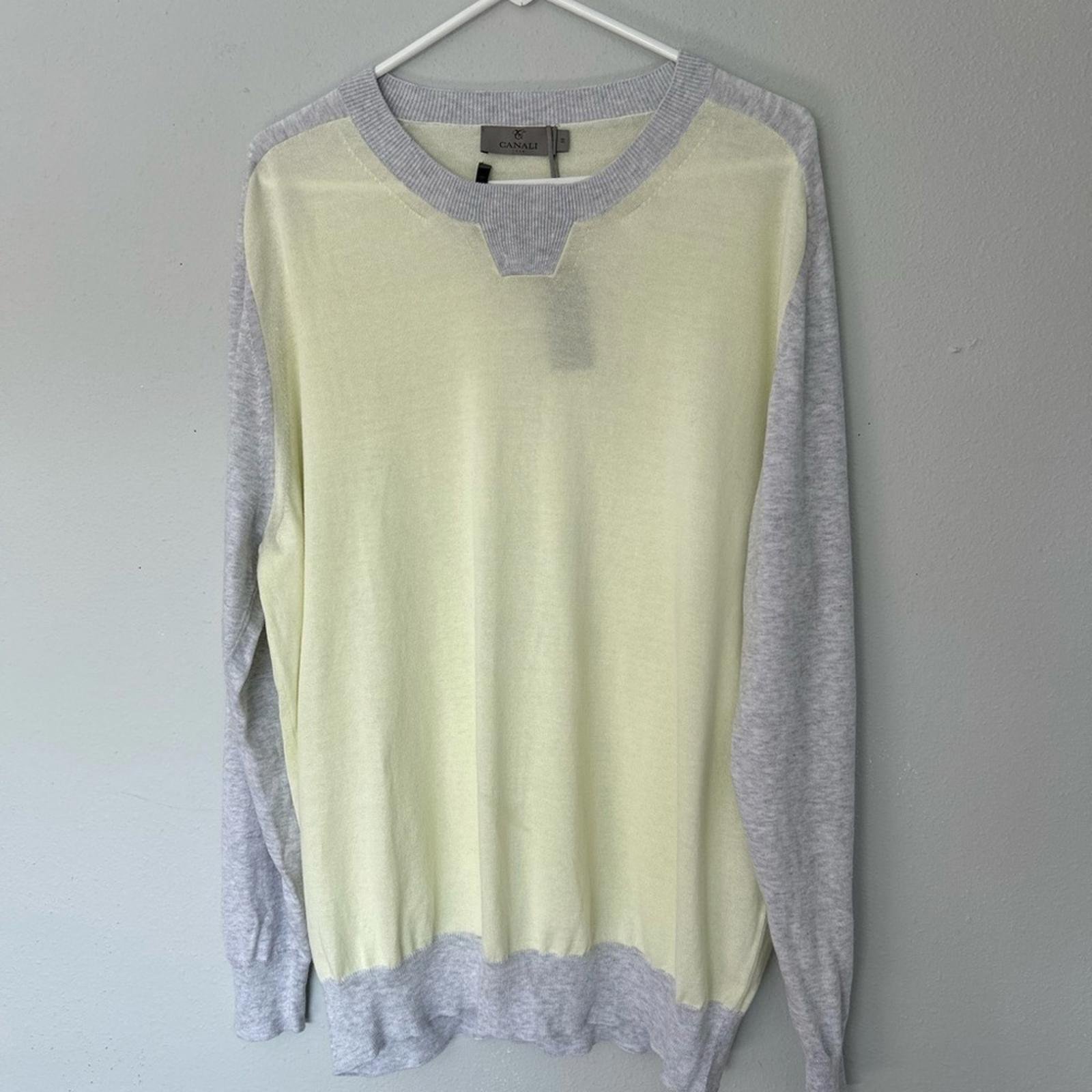 NWT Canali Colorblock Crewneck Sweater, yellow and gray, Mens size Large. 54 IT