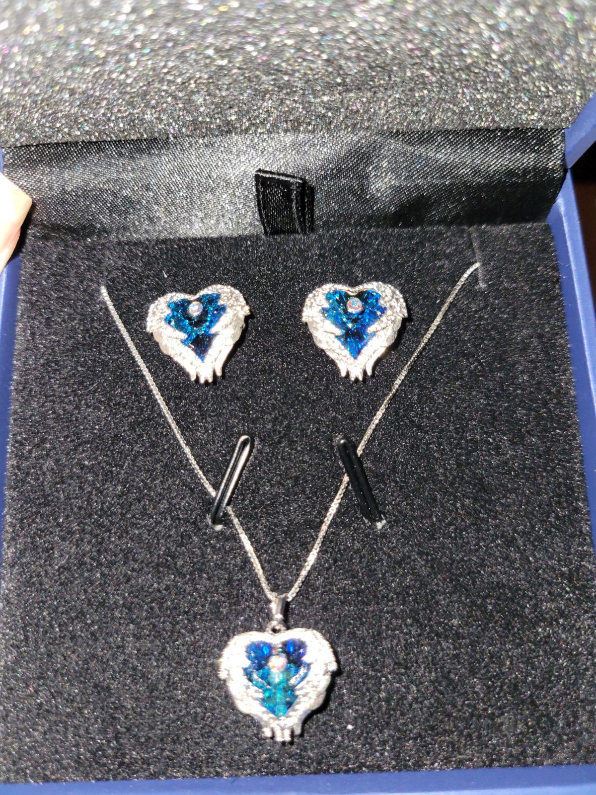 CDE Necklace and Earrings Set Blue Heart with Swarovski Crystals