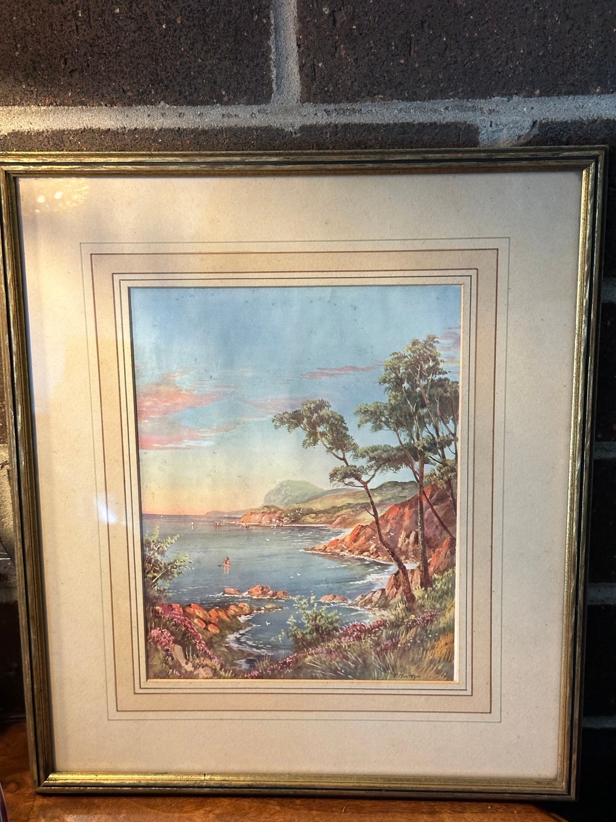 RARE 1950s Framed Painting Signed Roderic Montague (1907-2001) Italy landscape