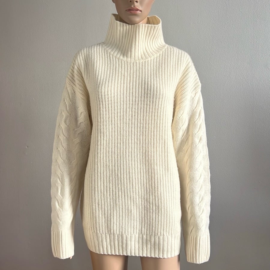 GENTLE HERD Oversized Cashmere Turtleneck Sweater Cream Ivory Size S