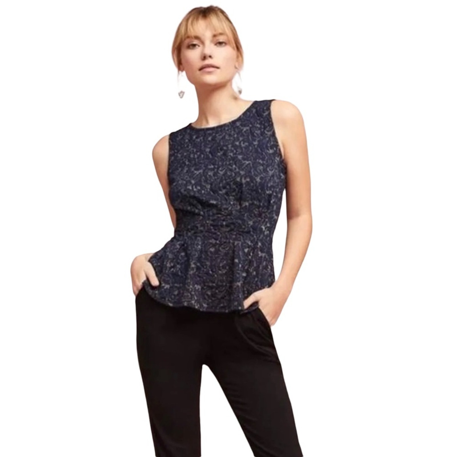 Anthropolgie Eva Franco Shine Jacquard peplum tank Small