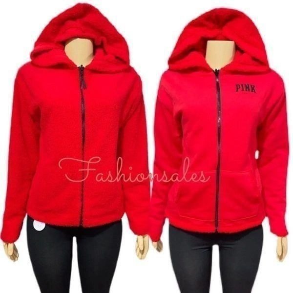 Victorias Secret Pink Reversible sherpa 2 in 1 jacket Hoodie Red XSmall