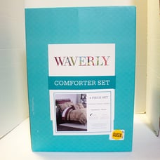 Waverly 4-Piece Castleford Damask Comforter Set Beige & Maroon Queen Bedding