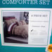 Waverly 4-Piece Castleford Damask Comforter Set Beige & Maroon Queen Bedding