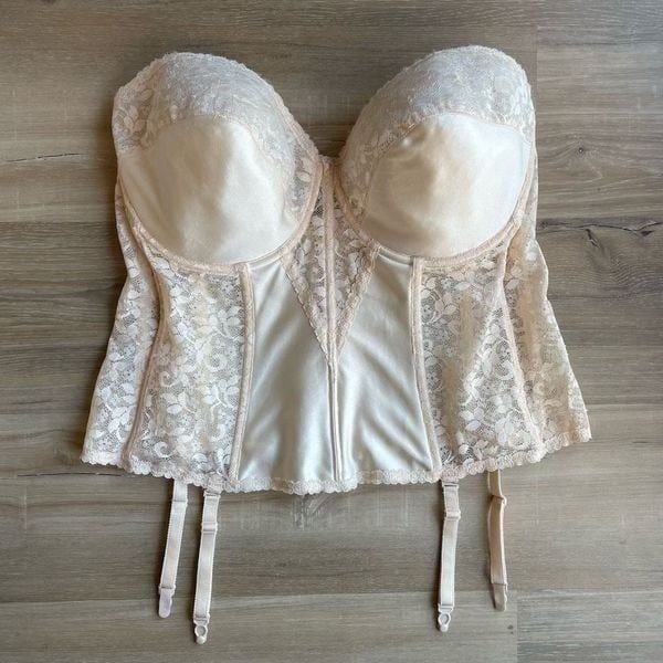 Vintage FREDERICKS of HOLLYWOOD Size 42DD 80's Zip Corset Bustier with Garters