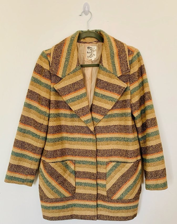 Tulle Brown Multi Colored Striped Coat
