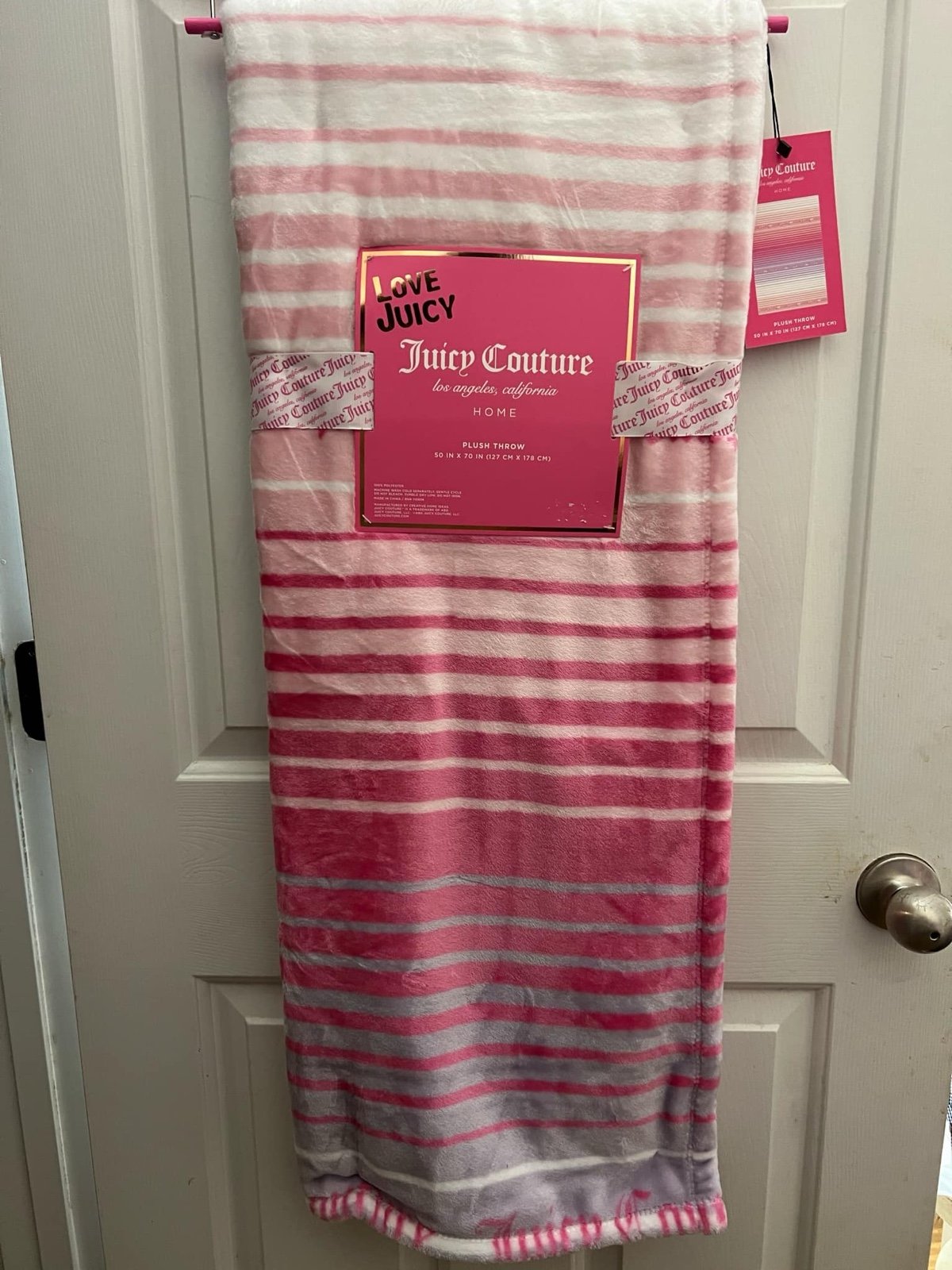 Juicy Couture Stripes Logo 50 x 60 Plush Throw Blanket