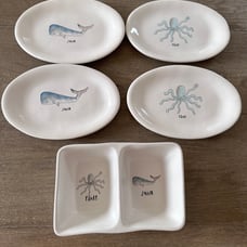 RARE Rae Dunn Artisan Collection Magenta Nautical Sea Life Set! Float Swim NWT!