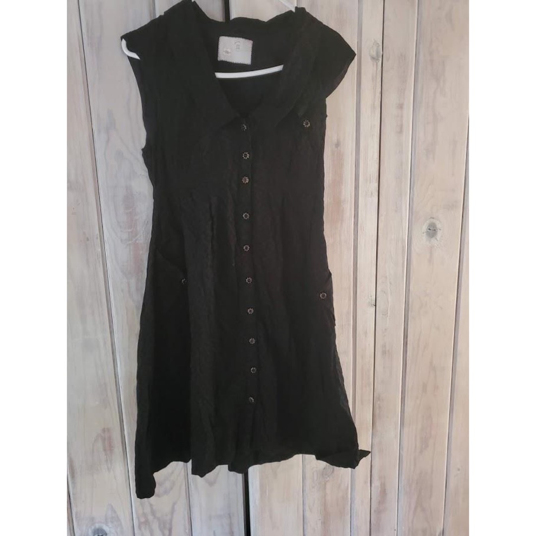 ANTHROPOLOGIE Dress Sz 2 Postmark Black Four Corners Shirtdress Button Front