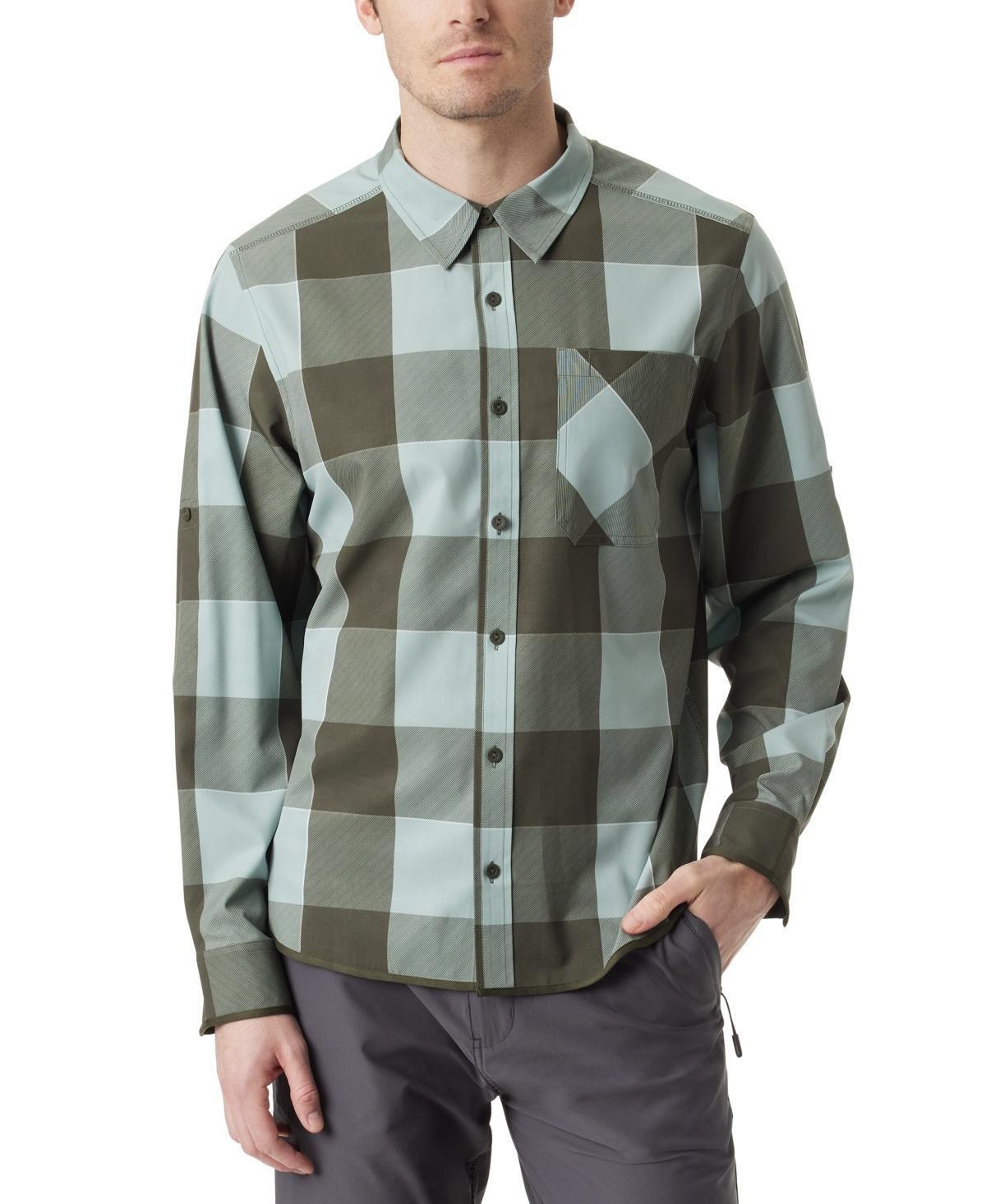 Bass Outdoor Men's Cool Plaid Long-Sleeve Shirt - Silver Blue- Large Buffalo XL