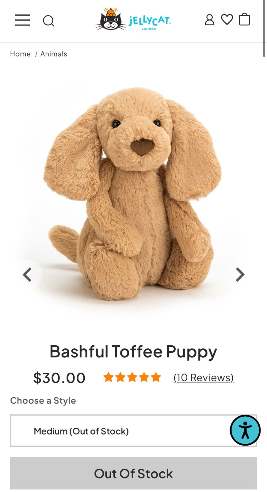 Jellycat Bashful Toffee Puppy Medium
