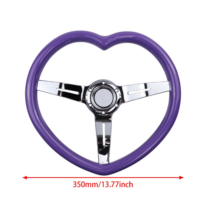 BRAND NEW 340MM Universal Heart Shaped Purple ABS Steering Wheel Chrome Spoke