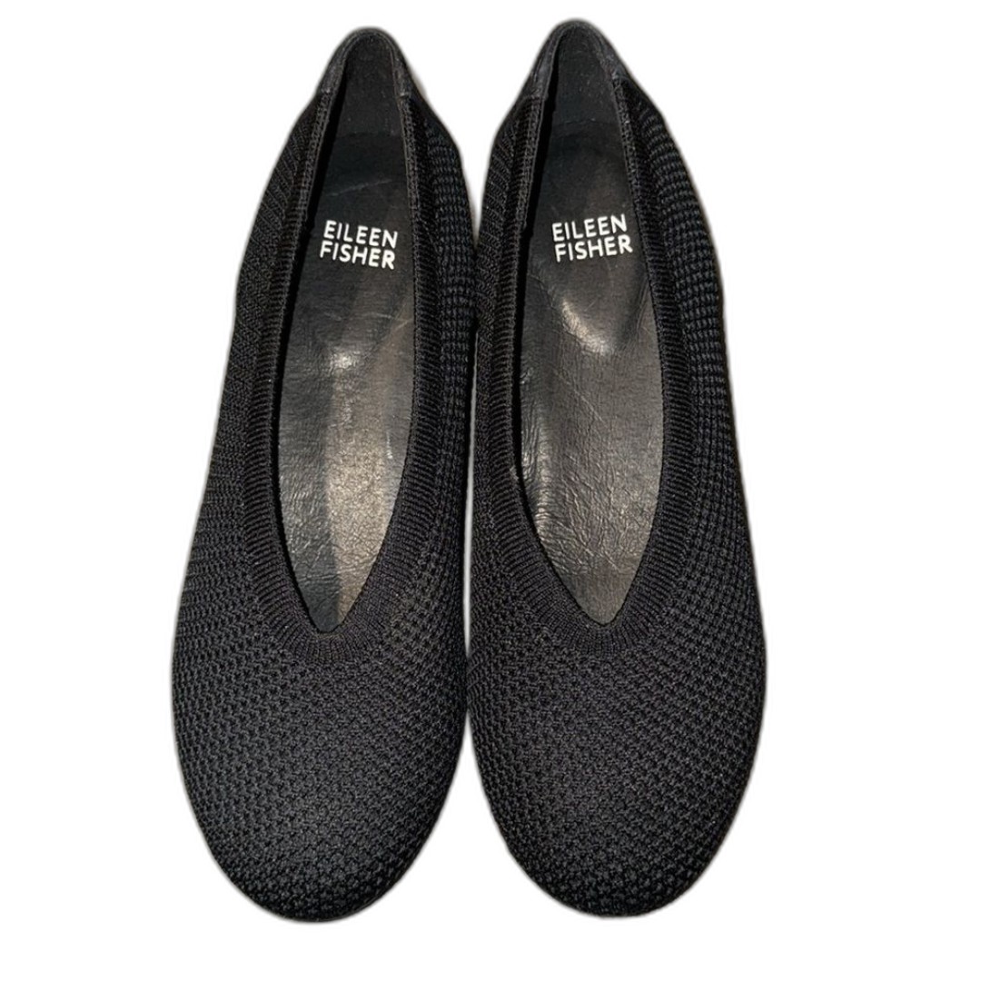 Eileen Fisher Black Woven Knit Top Flats / Ballet Shoes 6.5 Leather Soles