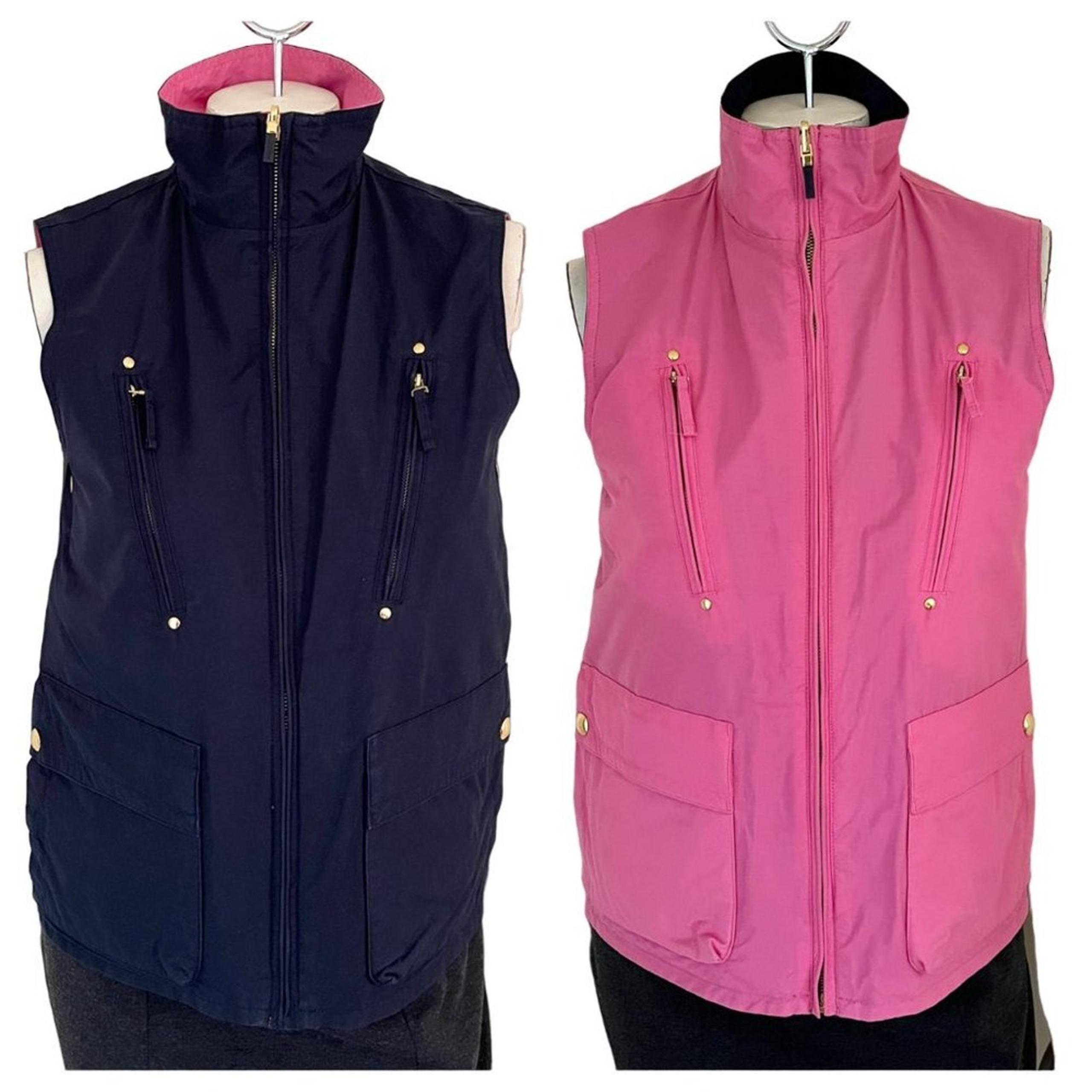 RALPH LAUREN Zip Front Reversible Utility Vest in Black/Pink WOMEN'S SMALL