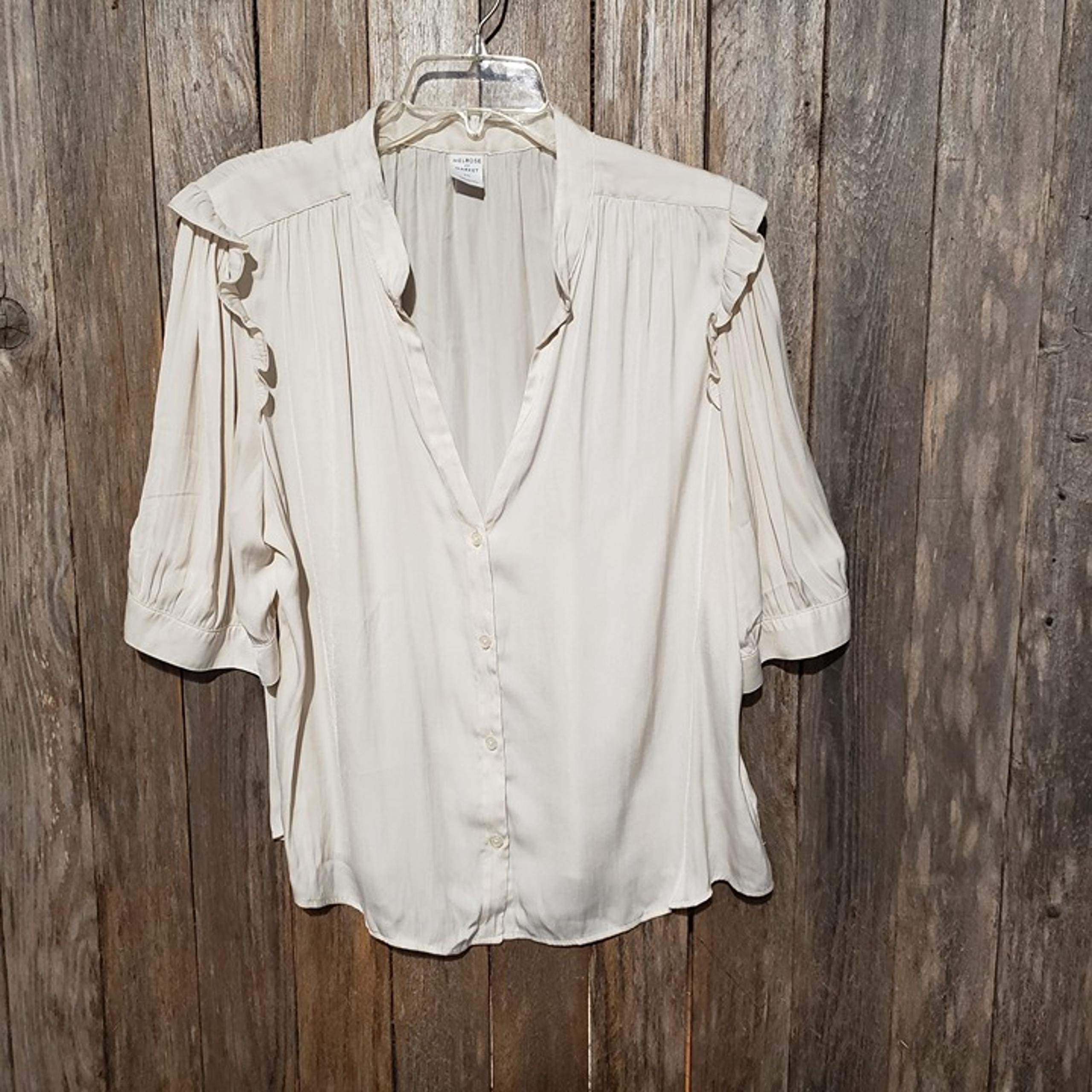Melrose and Market XXL Women's Top Blouse Cream Ivory Short Sleeve V Neck