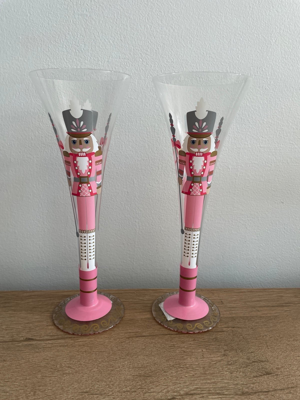 Pier 1 Pink Nutcracker Fluted Champagne Glasses **EXTREMELY RARE**