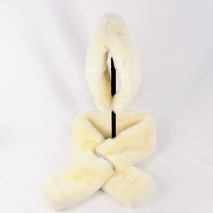 Juicy Couture Cream Faux Fur Headband & Scarf Set with Gold Charm & Bling detail