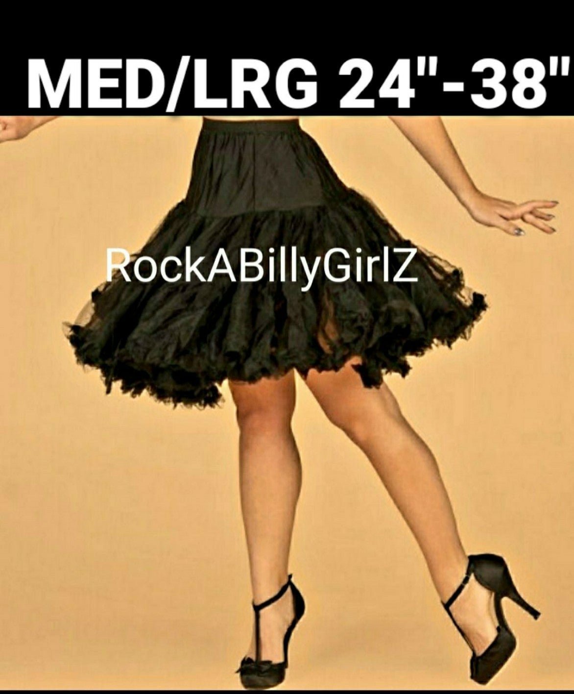Tatyana Rockabilly 25 Long SUPER SOFT Black Crinoline Petticoat Swing Skirt