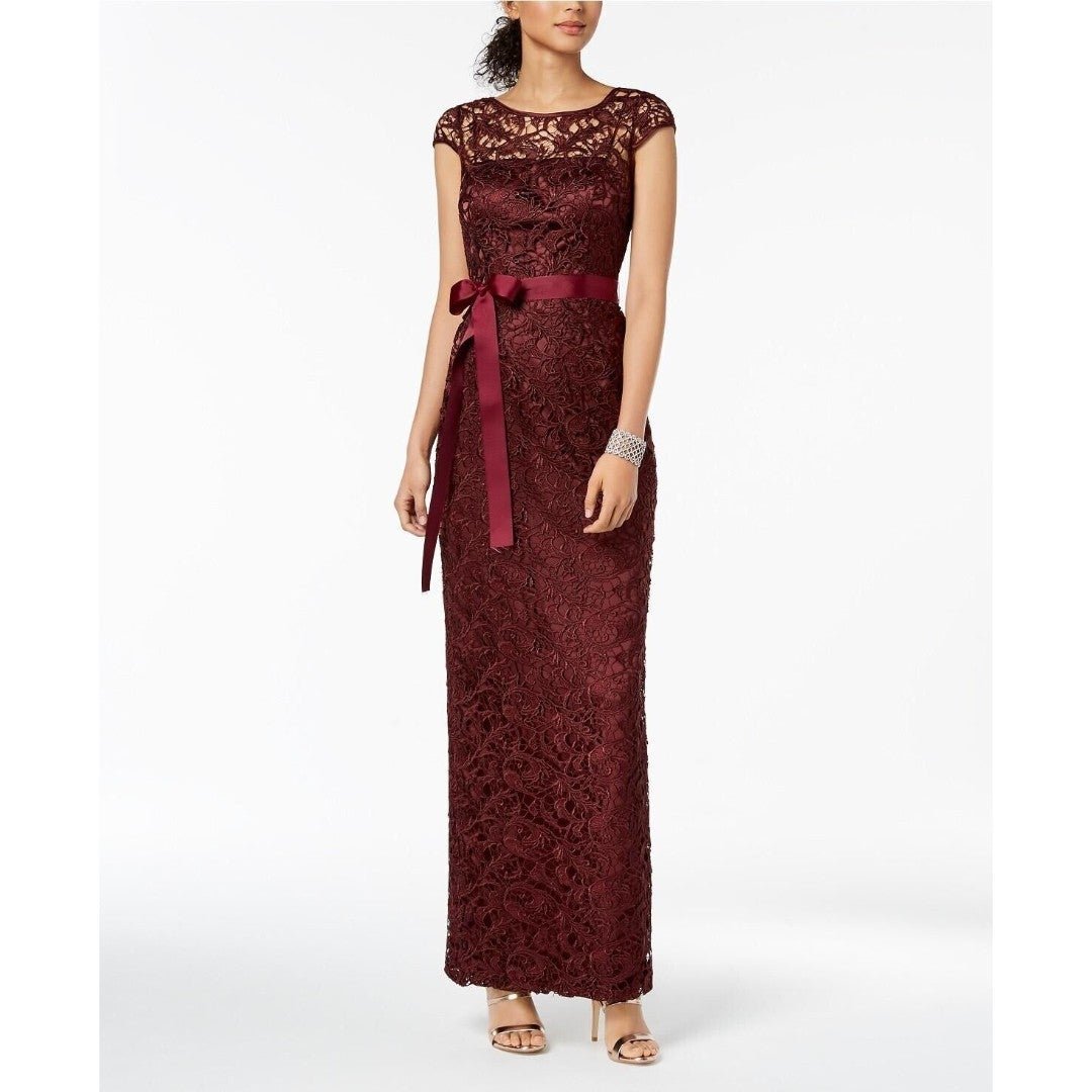 Adrianna Papell Cap Sleeve Deep Wine Illusion Lace Gown Sz:14