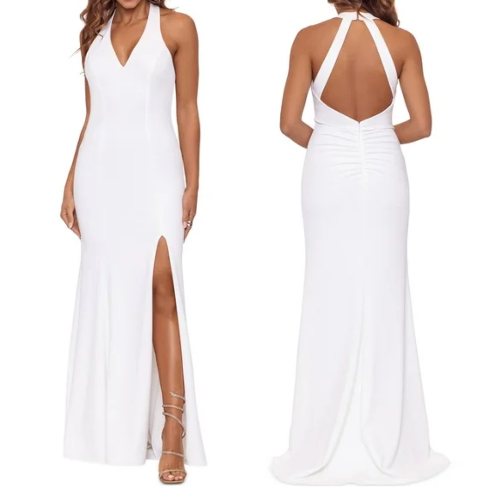 XSCAPE 6 S White Cutout Backless High Slit Sleeveless Formal Maxi Dress NWT B53