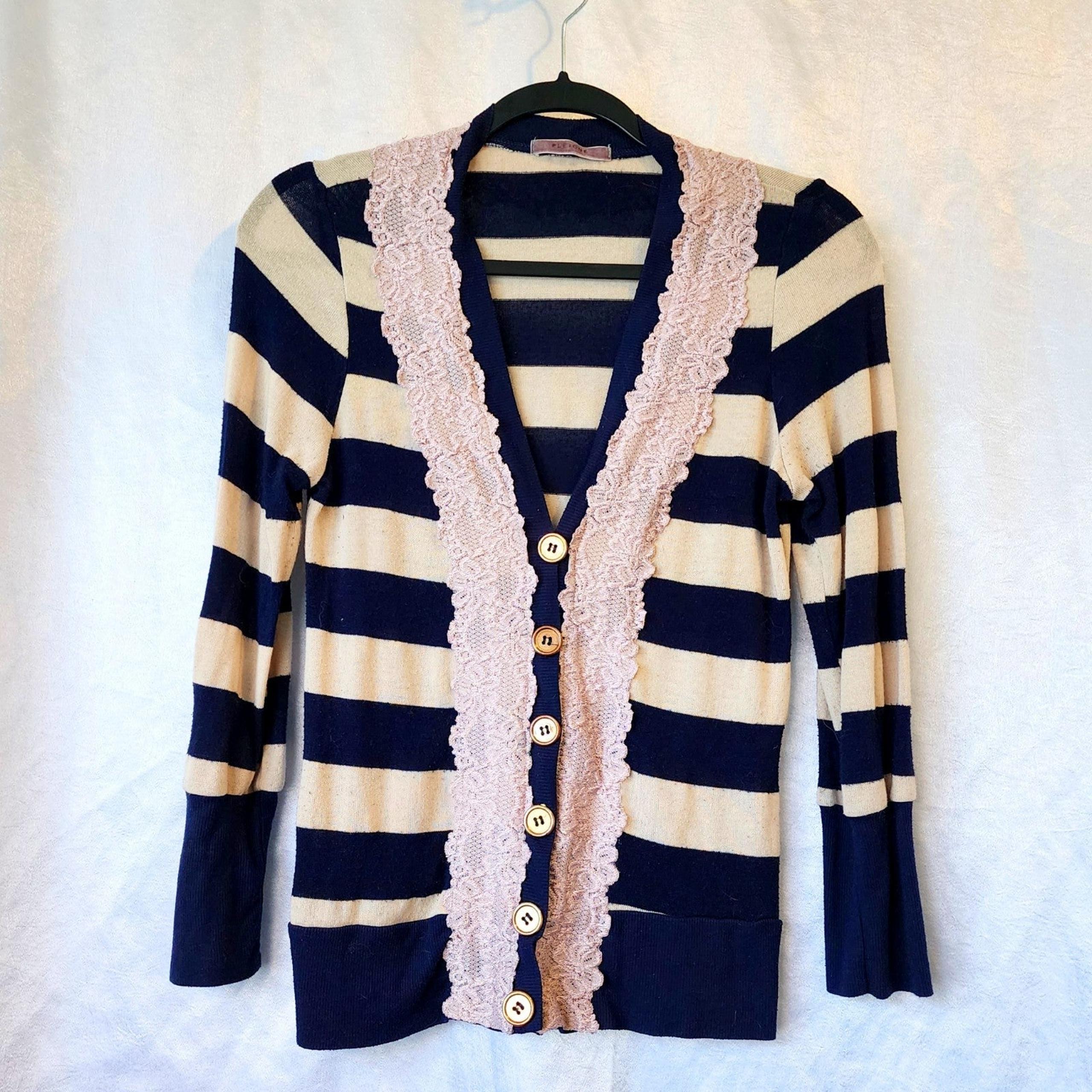 PLEIONE BUTTON UP STRIPED SWEATER CARDIGAN