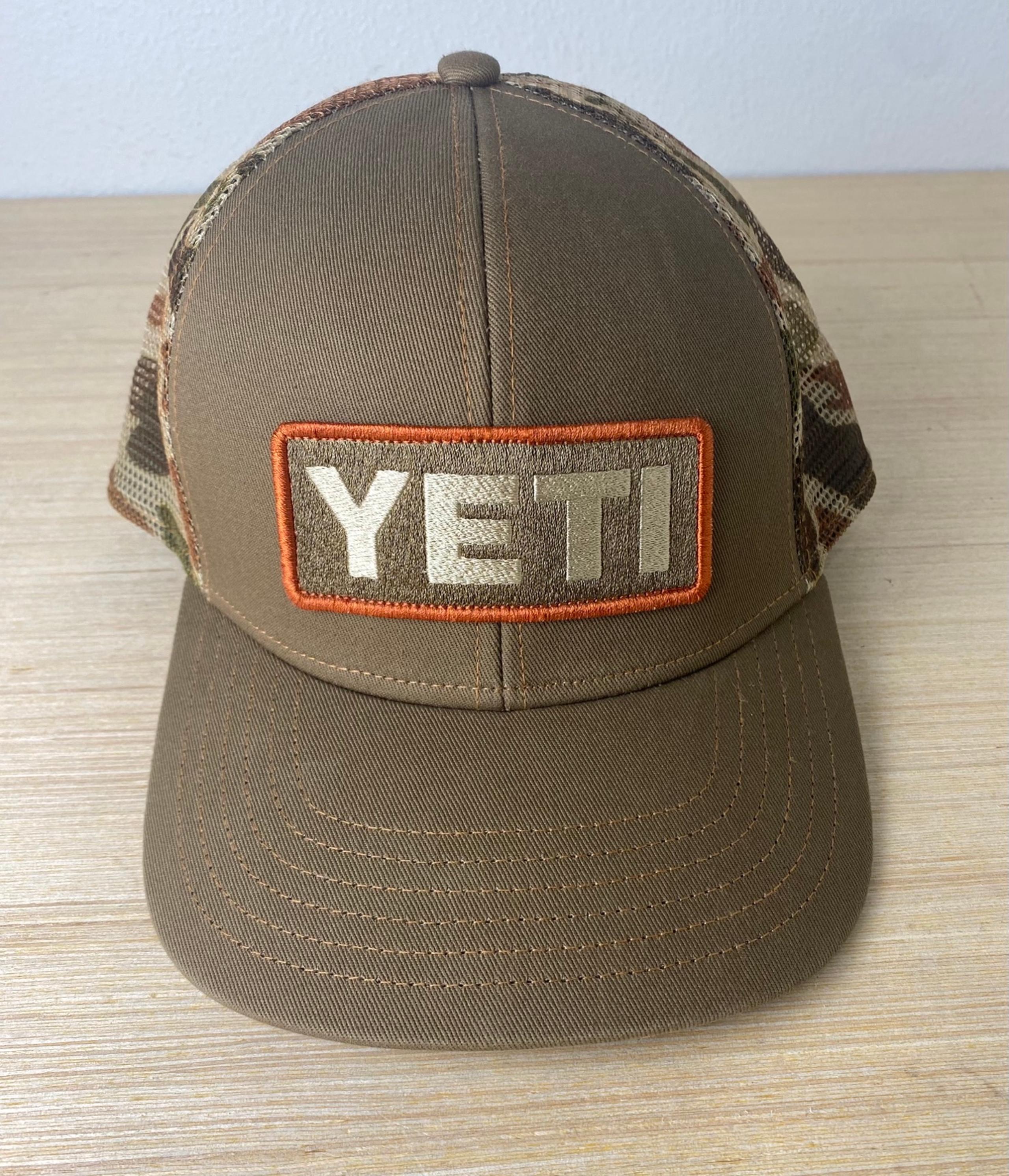 YETI Camo Trucker Hat Snapback Cap Brown Mesh Adjustable
