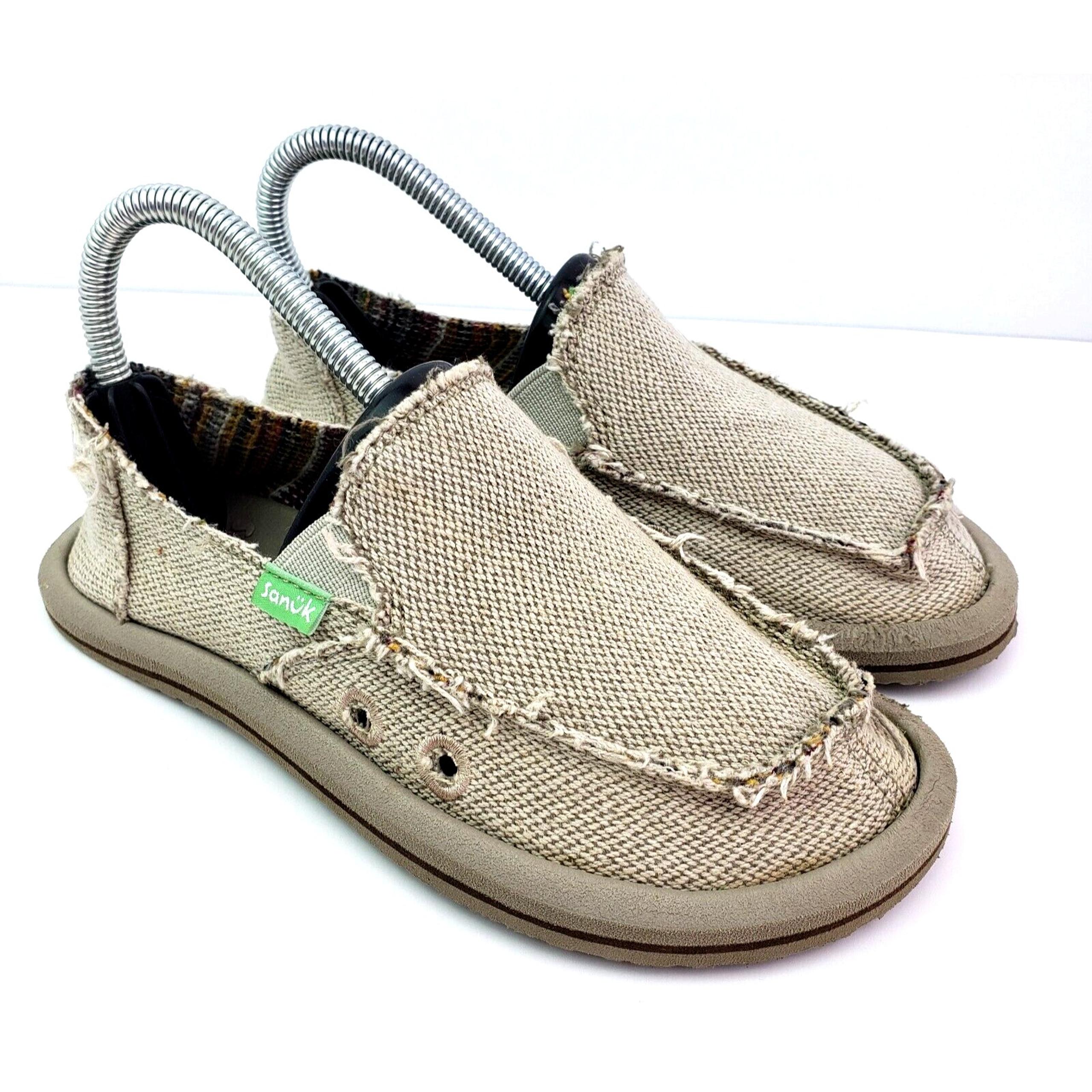 Sanuk Vagabond Boys Size 1Y Tan Slip On Loafer Sidewalk Surfer Loafer Shoes