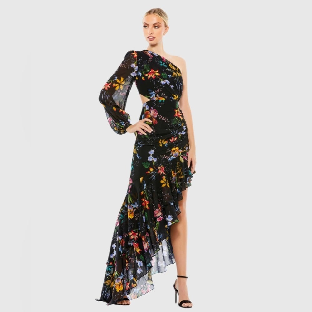 Size 2 IEENA FOR MAC DUGGAL 55668 NWT Floral One Sleeve Cut Out Dress