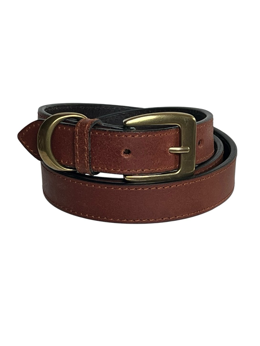 XL Genuine Leather 1” Brown Belt Brass Buckle Minimalist Classic Preppy