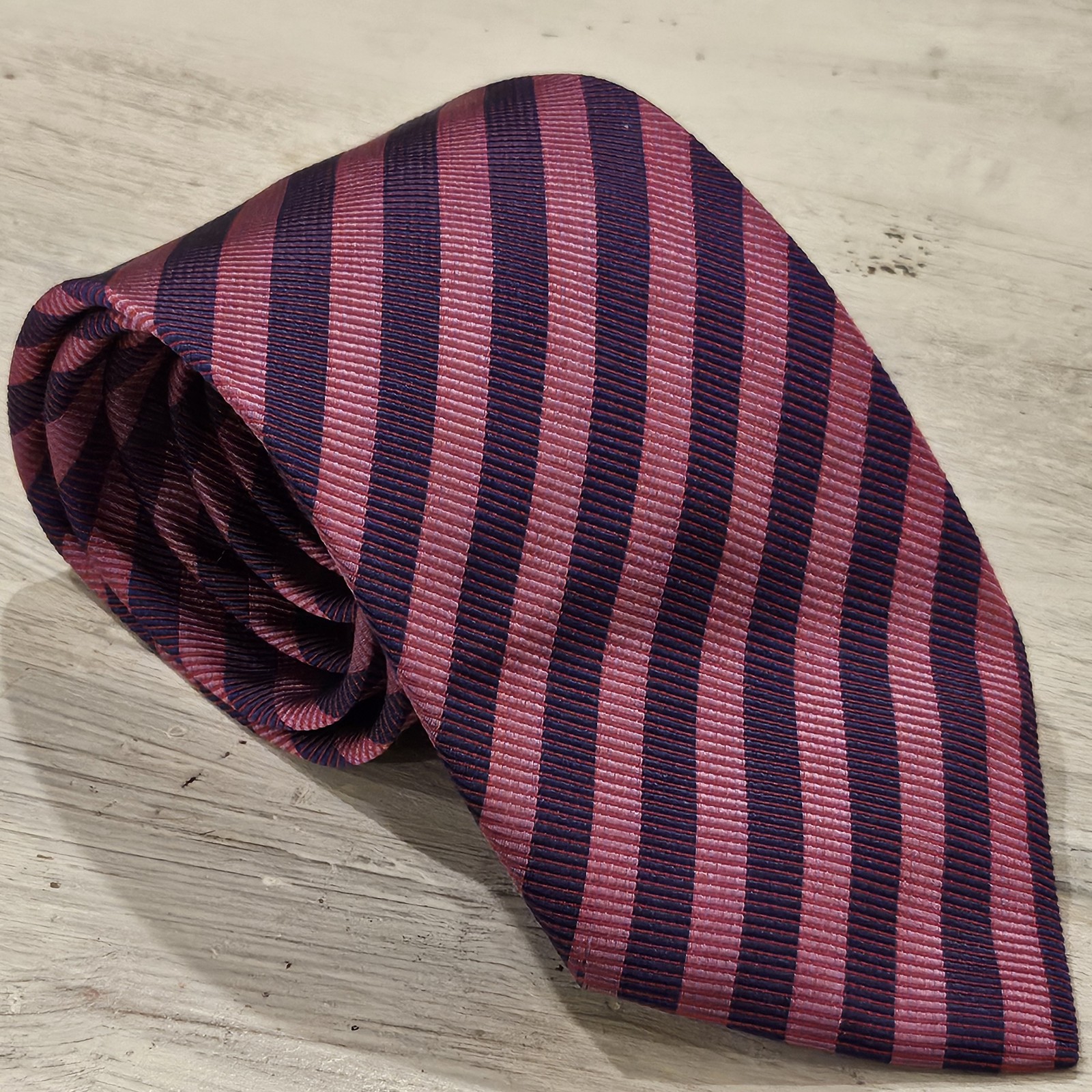 Hermes Paris Purple & Navy Striped Silk Tie - Size 3.5 Width