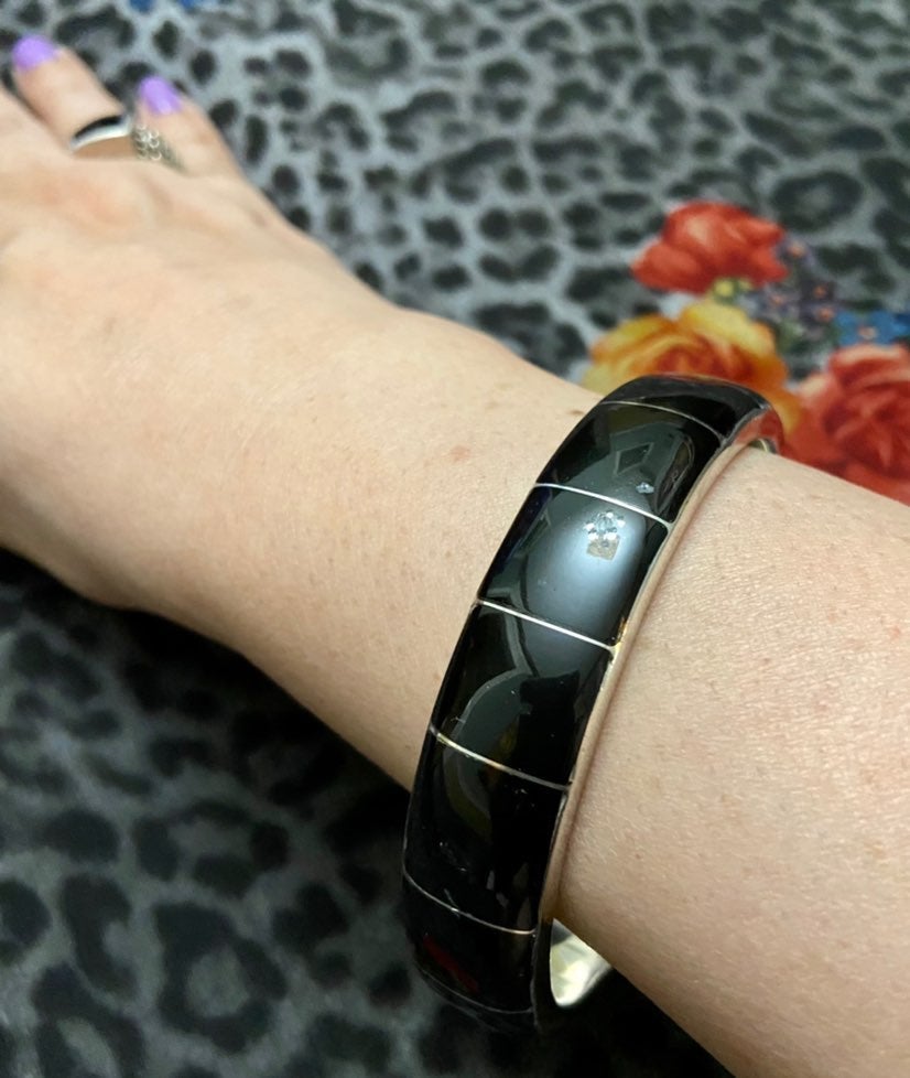 Vintage Silver 950 Onyx Bangle, 50 Grams
