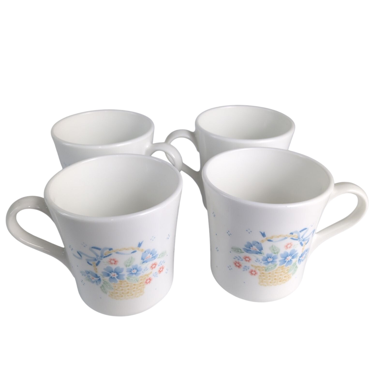 Vintage Set 4 Corning Corelle Country Cornflower Coffee Tea Cup Mugs c1988 USA