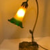 Vintage Tiffany Style Lily Pond Amber Green Light Desk Table Lamp Excellent 16”