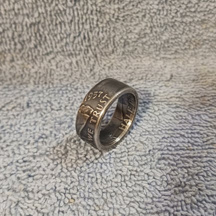 1957 Franklin Half Dollar Handcrafted 90% SilverCoin Ring size 10
