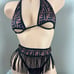 NEW Fan Pattern Stripper Pole Dancer Fringe Thong 3pcs Set
