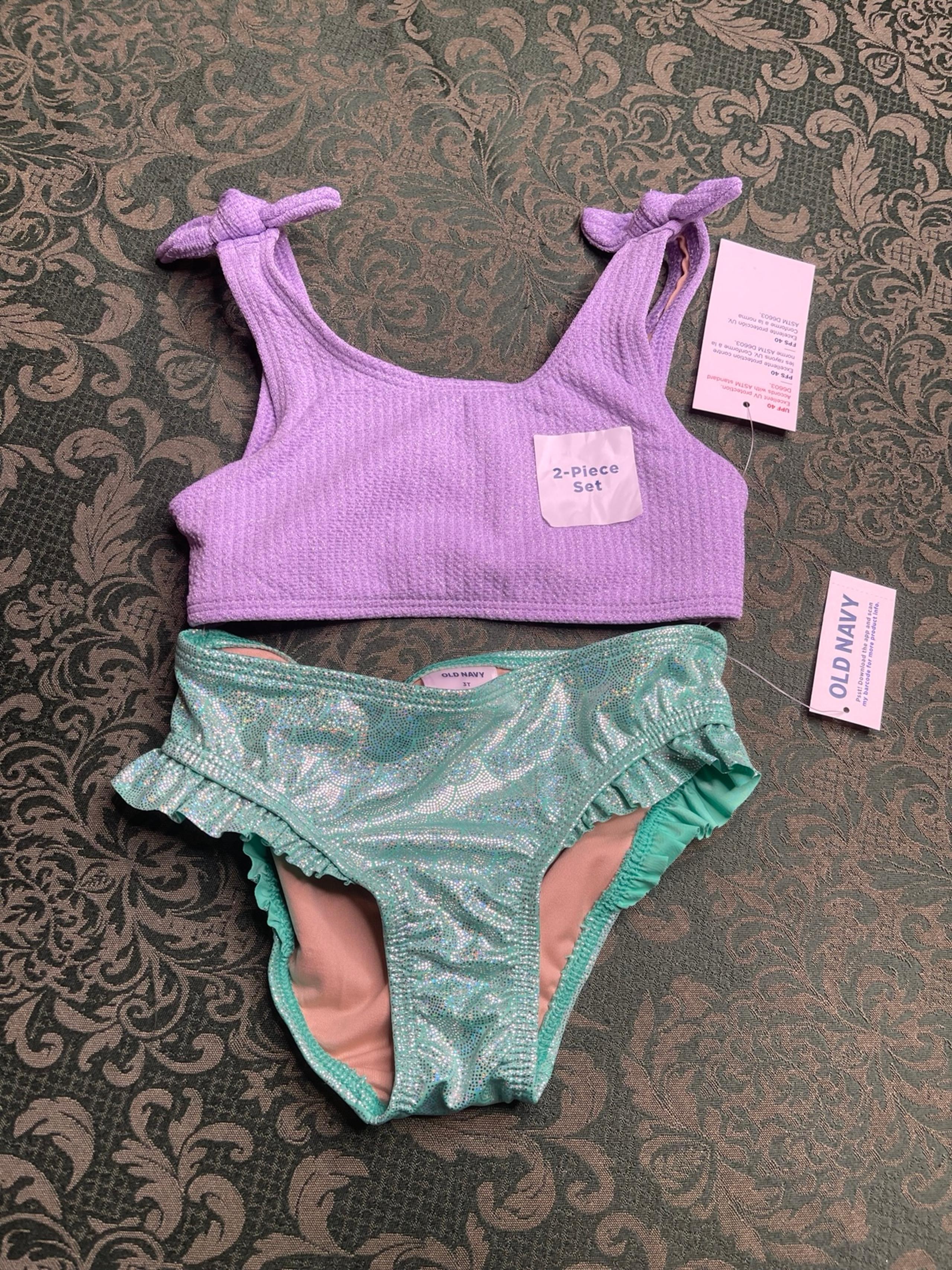 NWT 3T mermaid ruffled bathing swim suit bikini tankini old navy girls glitter