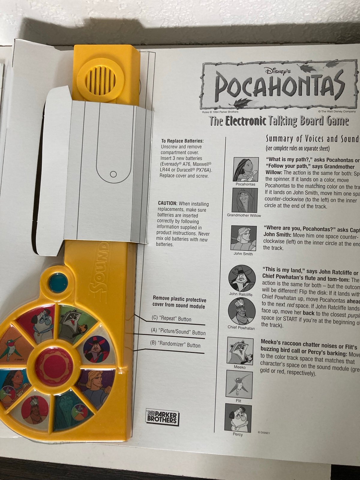 NIB Vintage Disney’s Pocahontas The Electronic Talking Board Game - detail