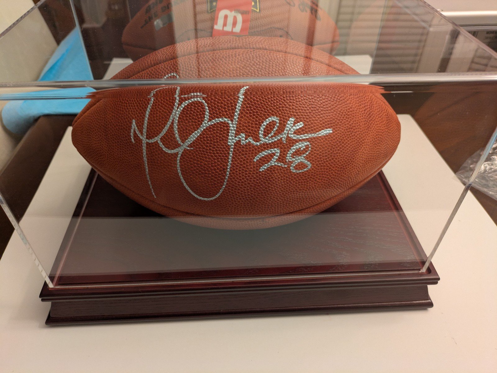 Marshall Faulk Signed Autographed Football With COA With Case St Louis Rams