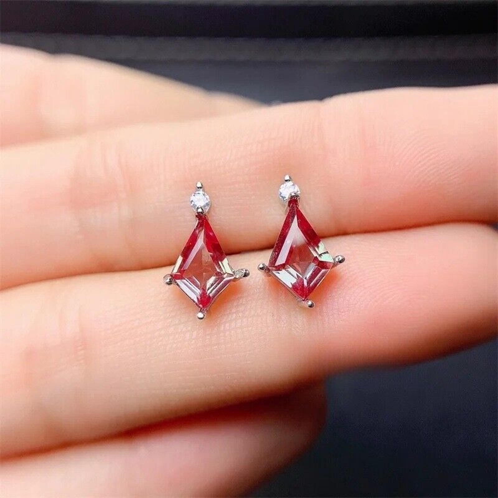 Alexandrite Stud Earrings, Purple Pink Lab Alexandrite Stud Earrings Sterling