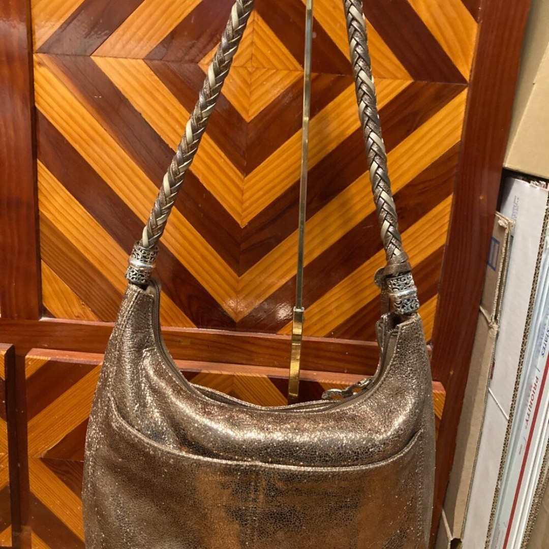 Brighton Shoulder Bag Metallic Gold Copper Hobo Braided Strap Handbag Heart