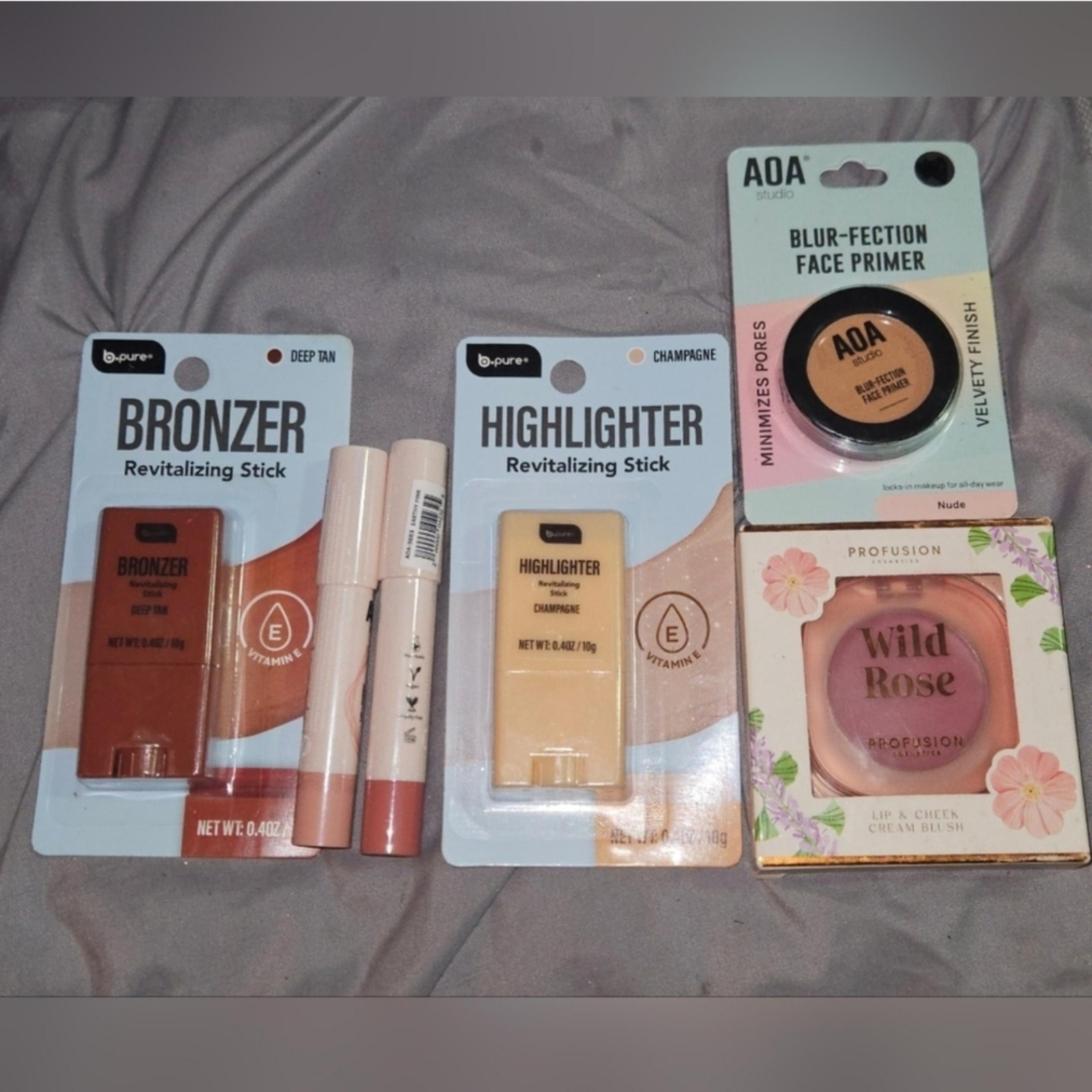 Makeup Bundle- Bronzer Stick,  Blush Sticks, Highlighter Stick, Primer + More